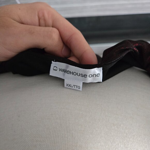 Warehouse One XXL Black Red Metallic Sparkle Ruched V-Neck Party Top - Picture 2 of 2